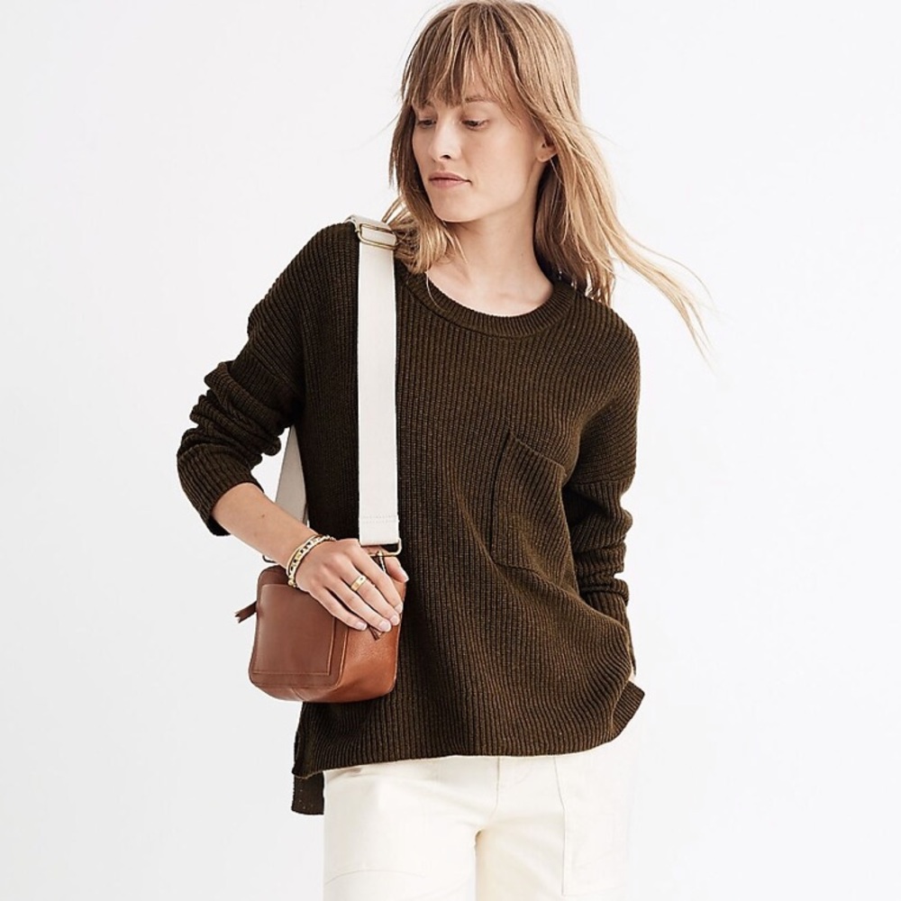 Madewell Green Thompson Pocket Pullover Sweater, Small